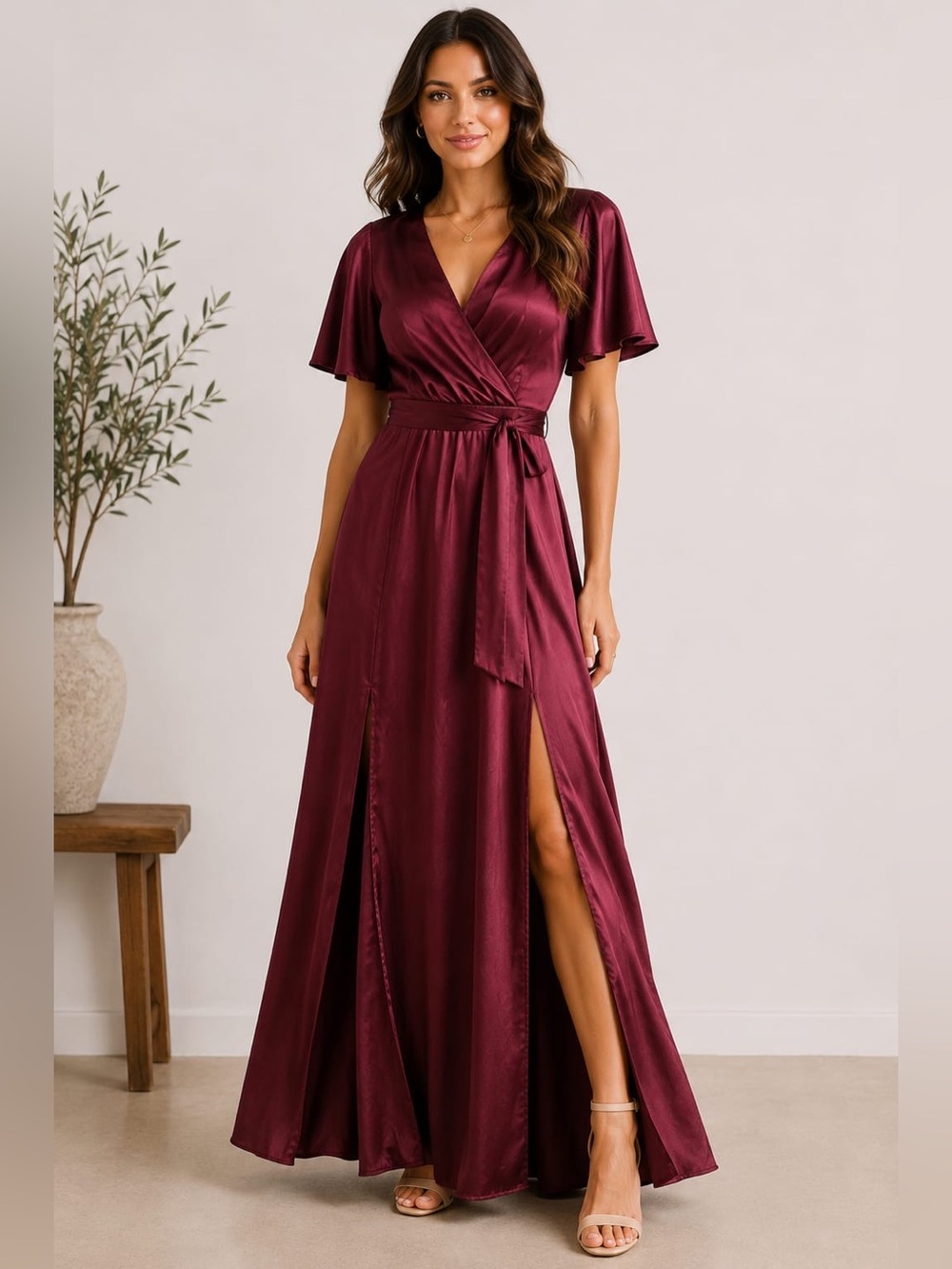 NWT Baltic Born Size L Sicily Satin Maxi Dress Mulberry Faux Wrap
Belted